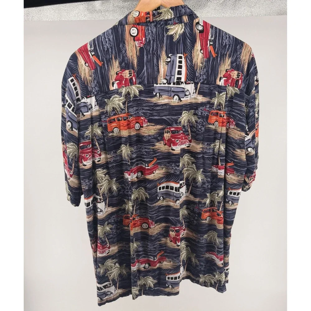 Vintage Big Dogs Hawaiian Shirt Mens Large Car Palm Tree Print Short Sleeve 0647